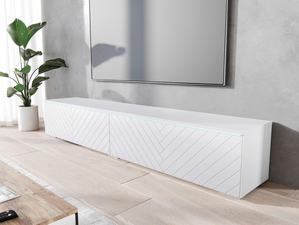 Nizka Omarica Lowa, Bela, Vzorec Ribje Kosti, Led - siva/bela, Basics, umetna masa/leseni material (180/30/33cm) - P & B