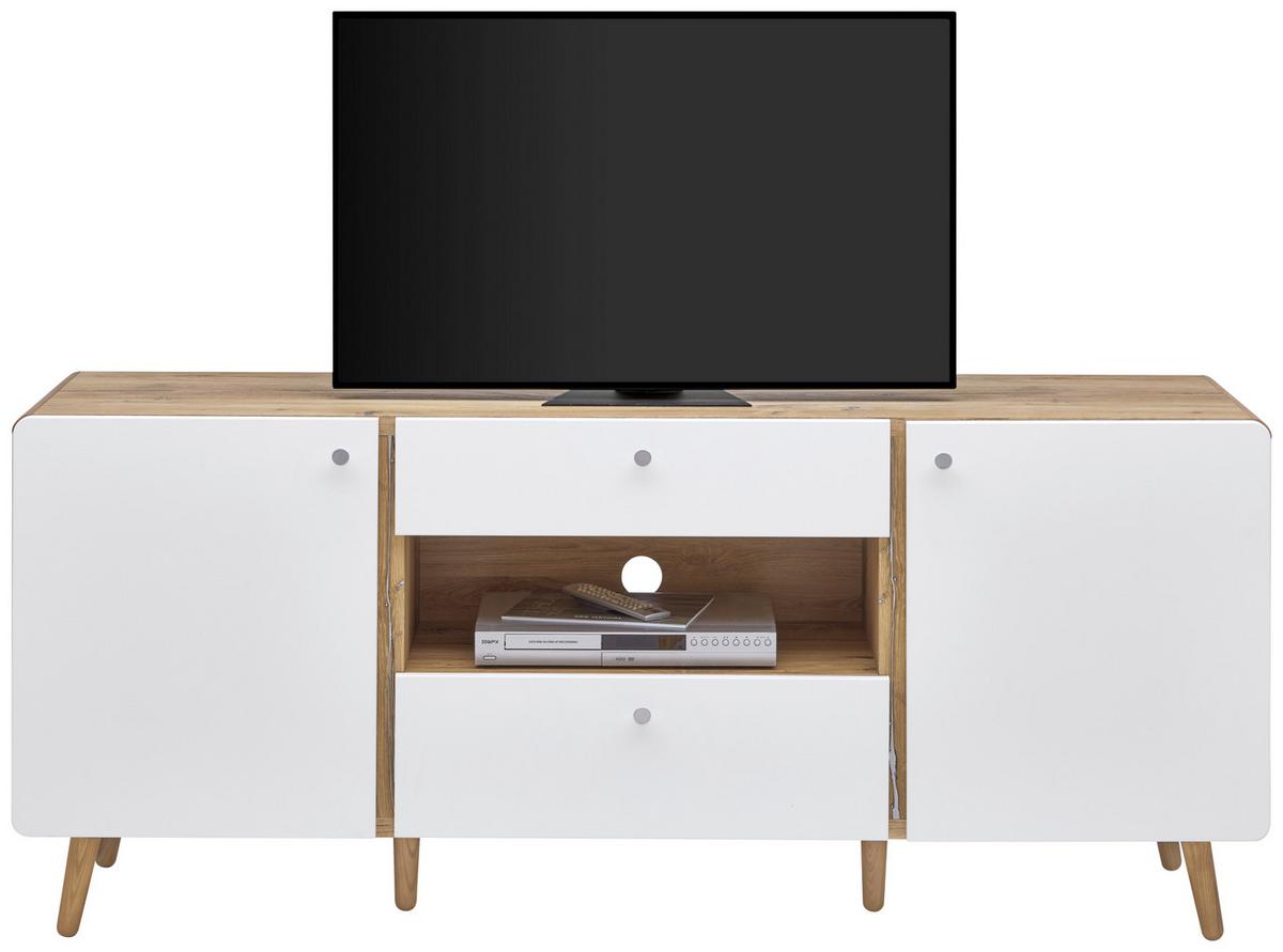 Lowboard Ronda in Weiss/Eichefarben - Weiss/Eichefarben, Modern, Holzwerkstoff (178/76/4,5cm) - Premium Living