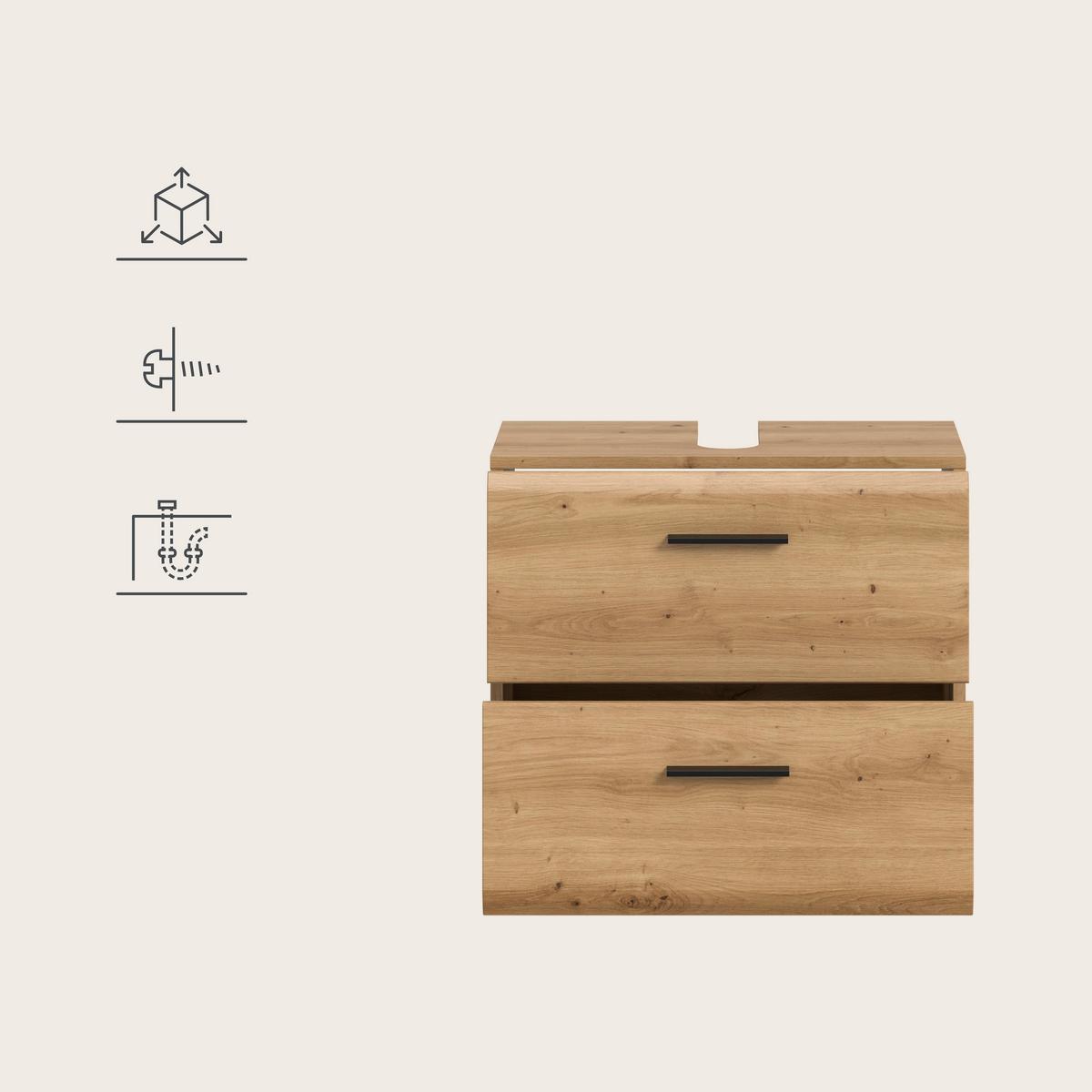 Waschbeckenunterschrank Ice Eiche Artisan - Schwarz/Eiche Artisan, Trend, Holzwerkstoff/Kunststoff (60/58/30cm) - MID.YOU