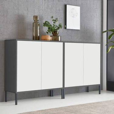 Sideboard Mailand Set 2 Anthrazit/Weiß - Anthrazit/Weiß, MODERN, Holzwerkstoff/Metall (158/86/33cm) - MID.YOU