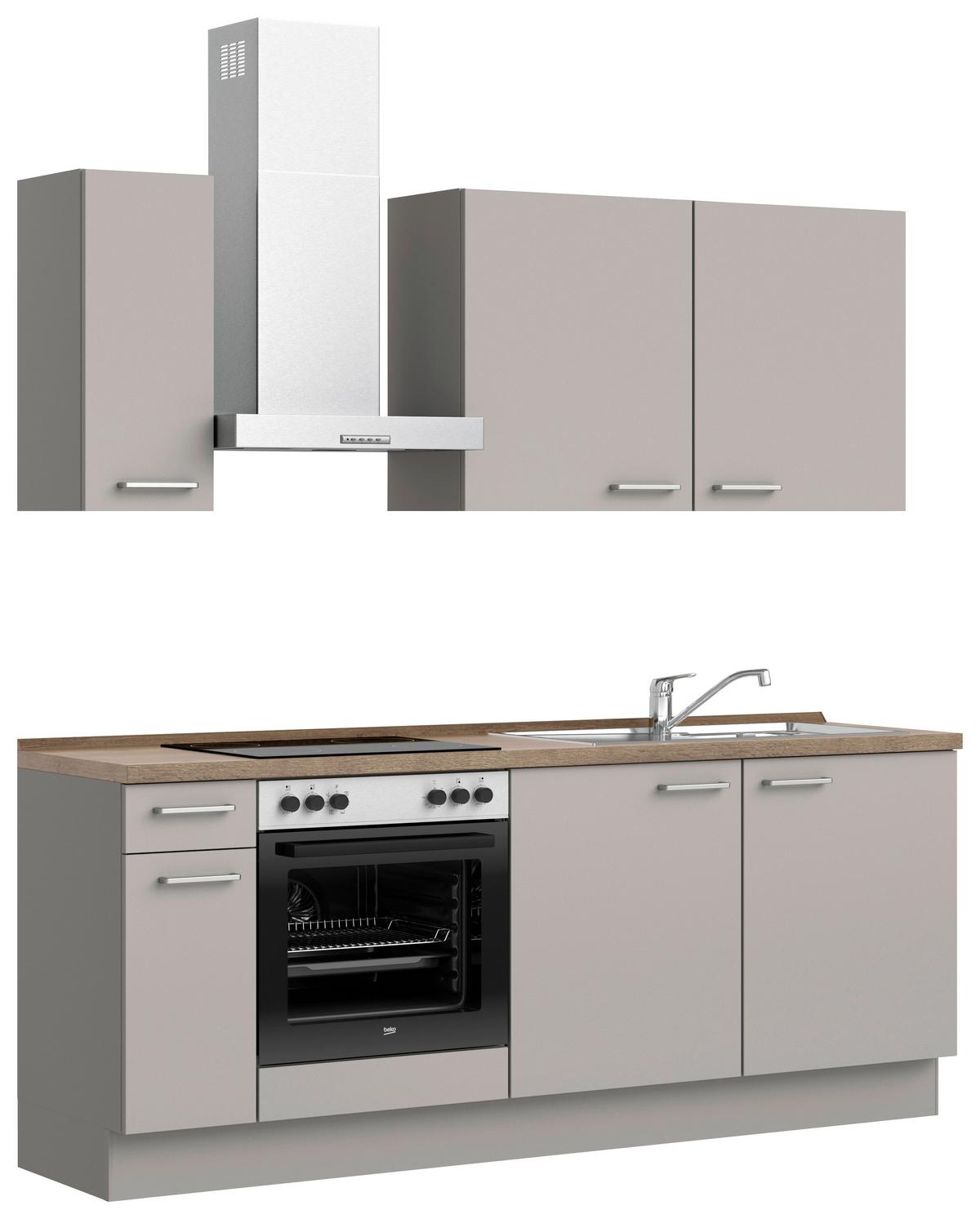 Küchenblock Touch Low m. Geräten Grau - Eiche dunkel/Edelstahlfarben, MODERN, Holzwerkstoff/Metall (210cm) - Nobilia