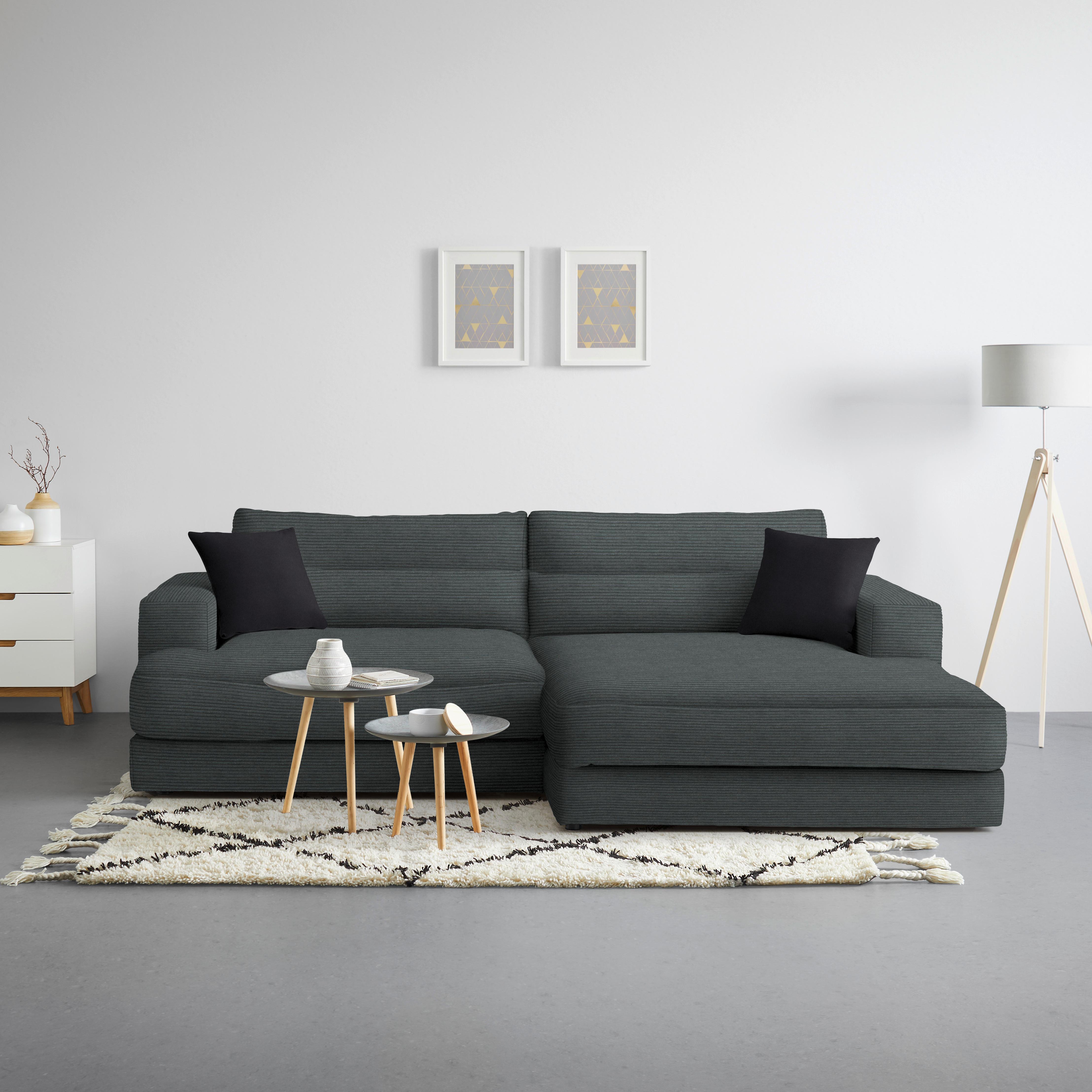 Ecksofa Fabiona rechts Graphitfarben - Graphitfarben, MODERN, Holz (268/85/194cm) - Premium Living