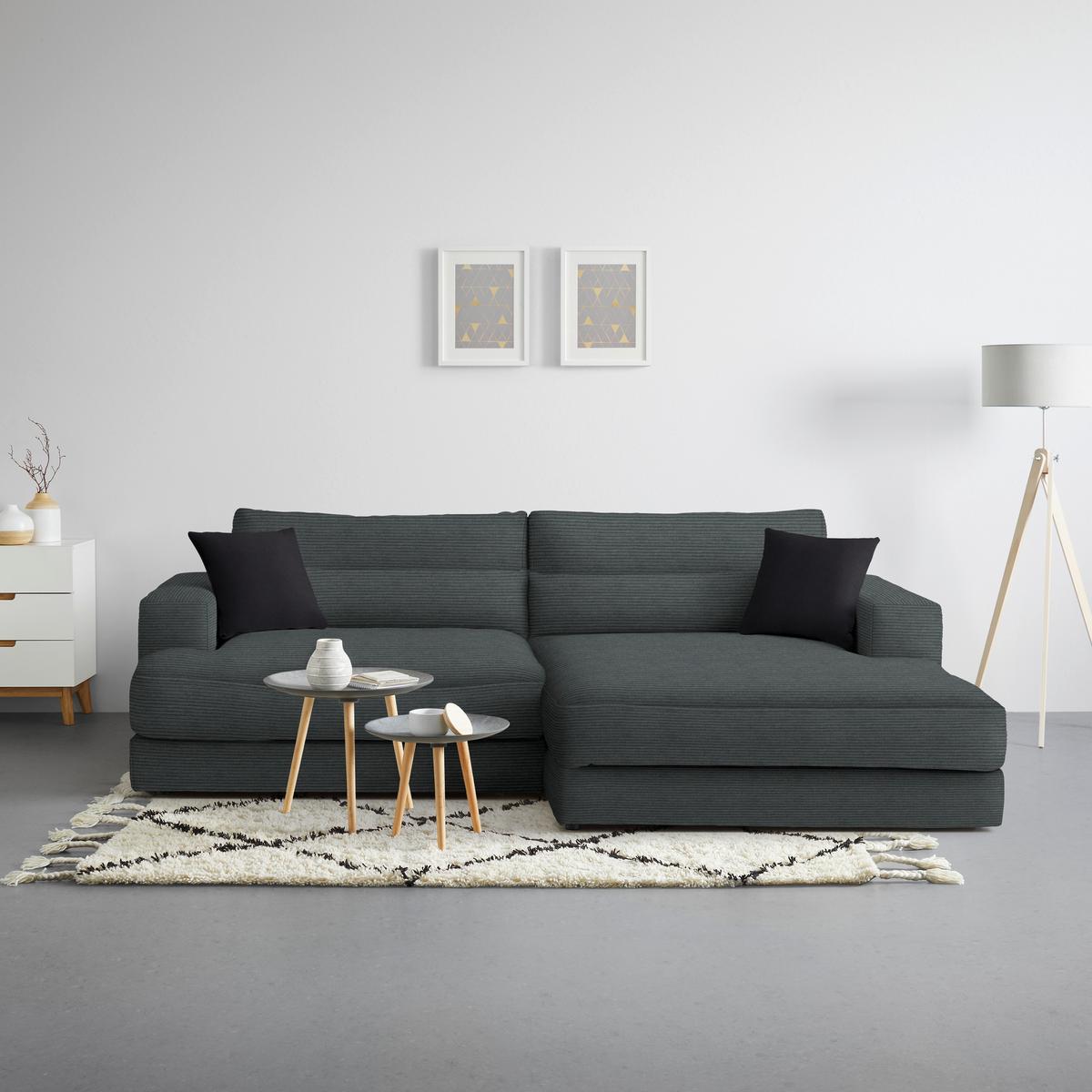 Ecksofa Fabiona rechts Graphitfarben - Graphitfarben, Modern, Holz (268/85/194cm) - Premium Living