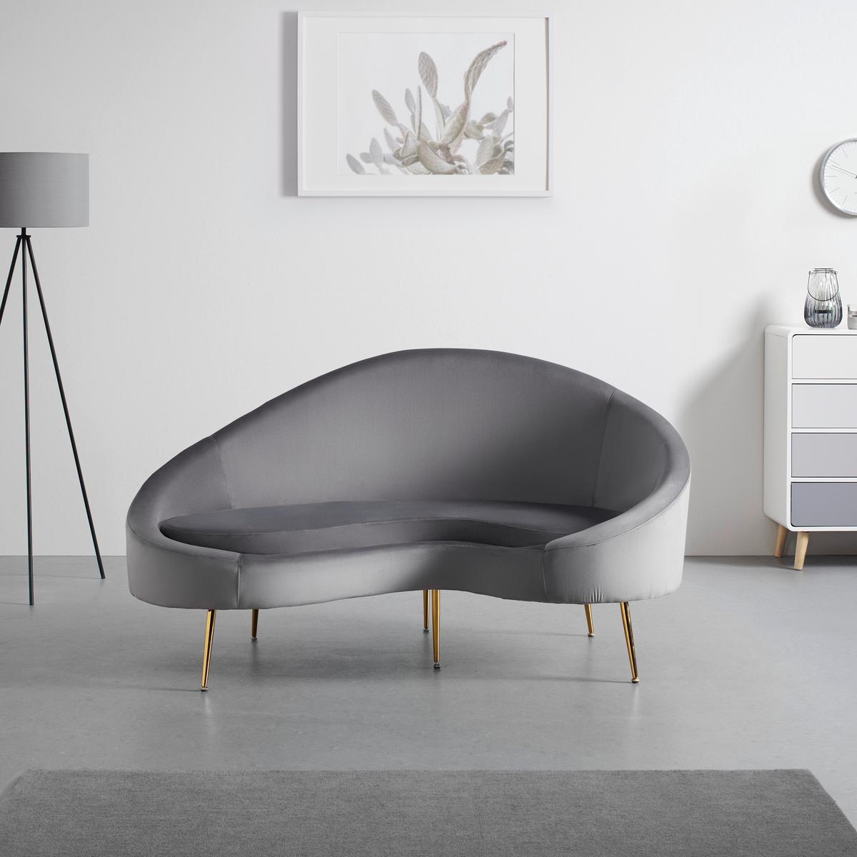 Dvosed Lou, Siva, Žamet - zlate barve/siva, Moderno, kovina/tekstil (172/93/89cm) - Bessagi Home