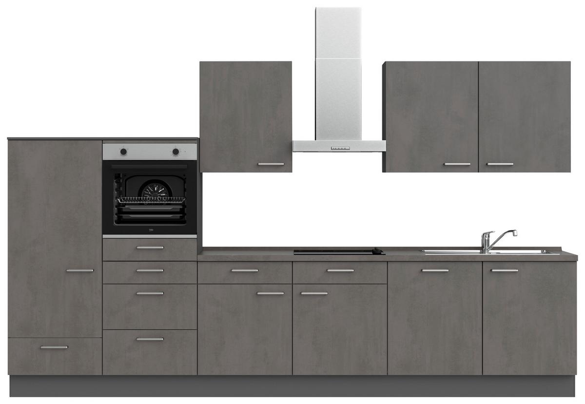 Küchenblock Riva Low m. Geräten Schieferfarben - Schieferfarben/Edelstahlfarben, MODERN, Holzwerkstoff/Metall (360cm) - Nobilia