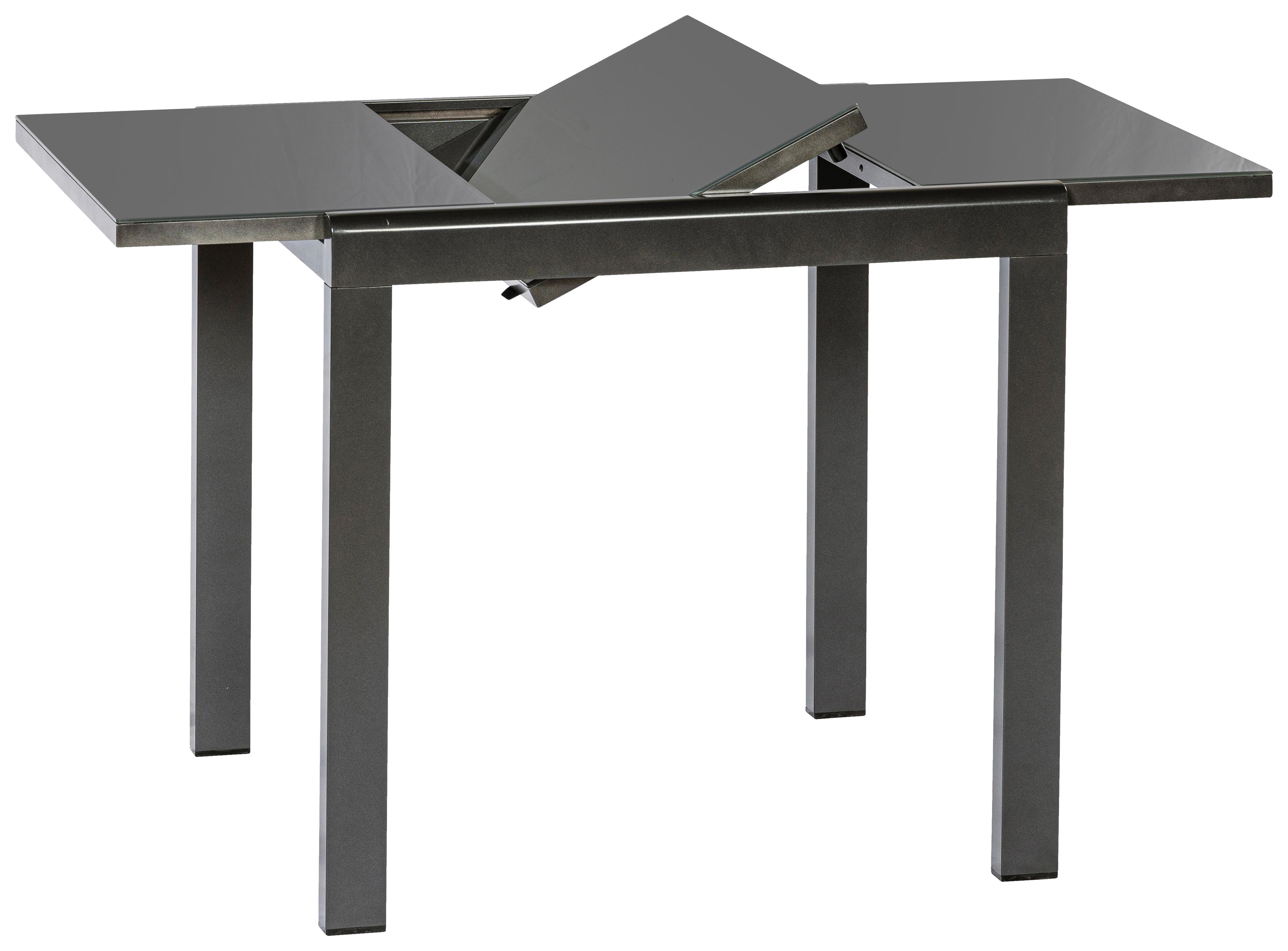 Gartentisch in Graphitfarben ausziehbar ca. 70x75,5x120cm - Graphitfarben, KONVENTIONELL, Glas/Metall (80-120/75,5/70cm) - Gardenson