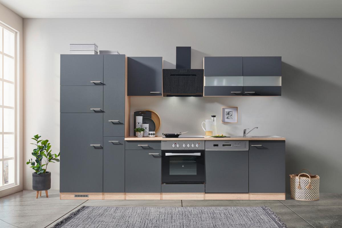 Küchenblock ECONOMY 310 Grau/Eiche B: ca. 310 cm - Eichefarben/Grau, Basics, Holzwerkstoff (310cm) - Respekta