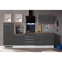 Küchenblock Premium mit Geräte Grau/Weiß/Eiche ca. 290 cm - Wildeiche/Edelstahlfarben, Basics, Holzwerkstoff/Kunststoff (290cm) - Respekta