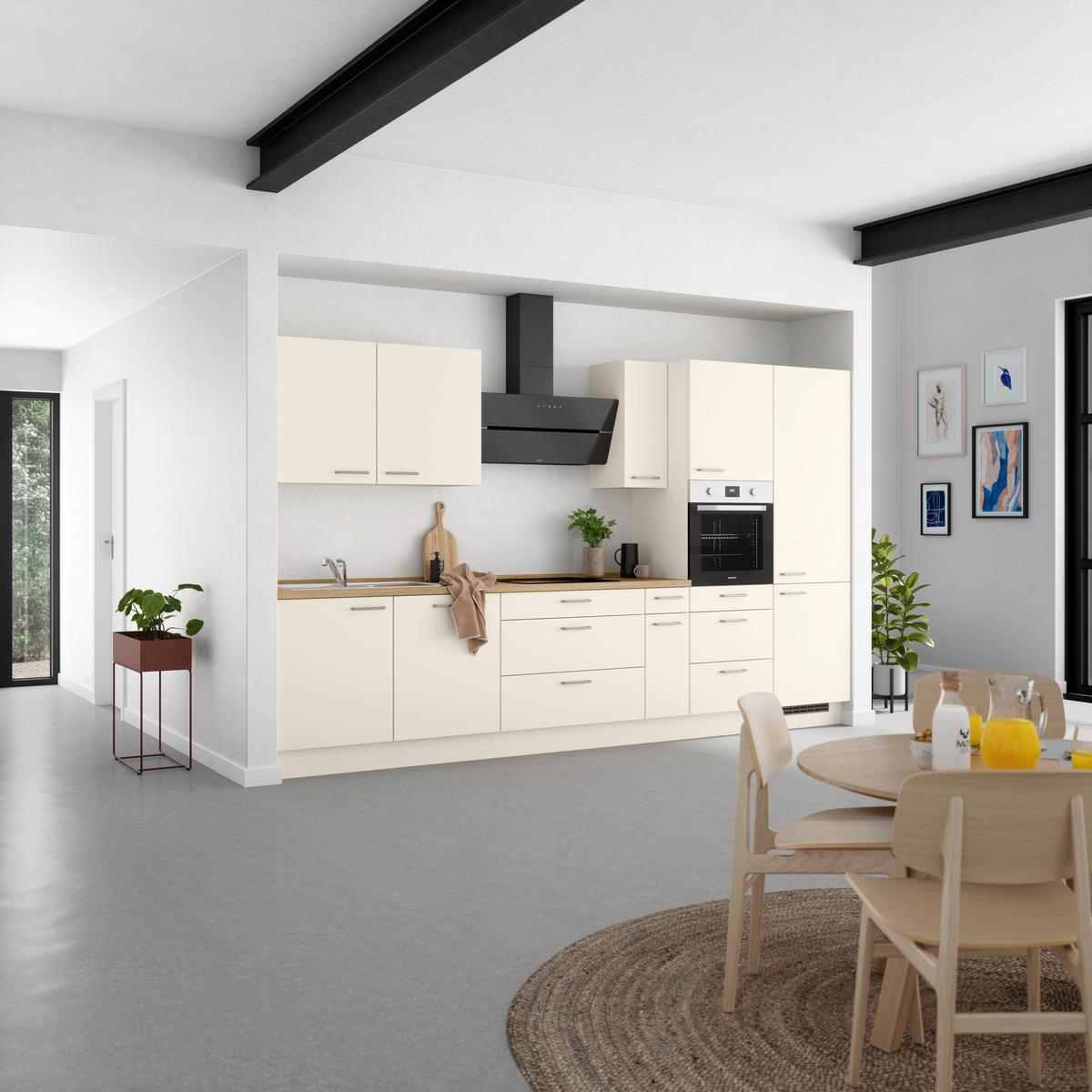 Küchenblock Touch High m. Geräten Magnolie - Edelstahlfarben/Eichefarben, MODERN, Holzwerkstoff/Metall (360cm) - Nobilia