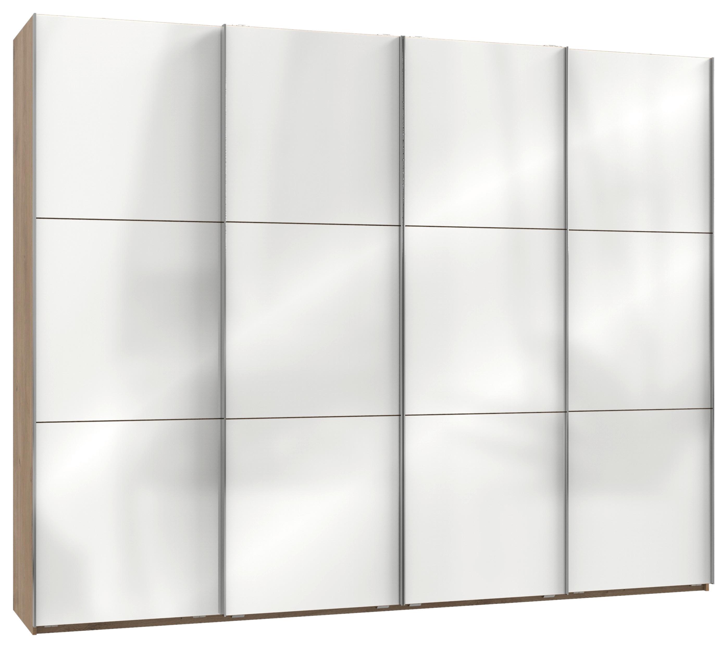 Schwebetürenschrank Level 36D ca. 300 cm Weiß/Eiche Dekor - Chromfarben/Weiß Hochglanz, MODERN, Holzwerkstoff/Metall (300/236/65cm) - MID.YOU