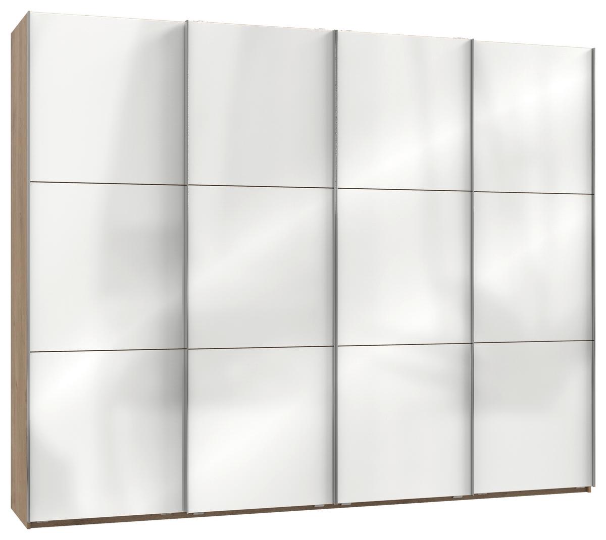 Schwebetürenschrank Level 36D ca. 300 cm Weiß/Eiche Dekor - Chromfarben/Weiß Hochglanz, MODERN, Holzwerkstoff/Metall (300/236/65cm) - MID.YOU