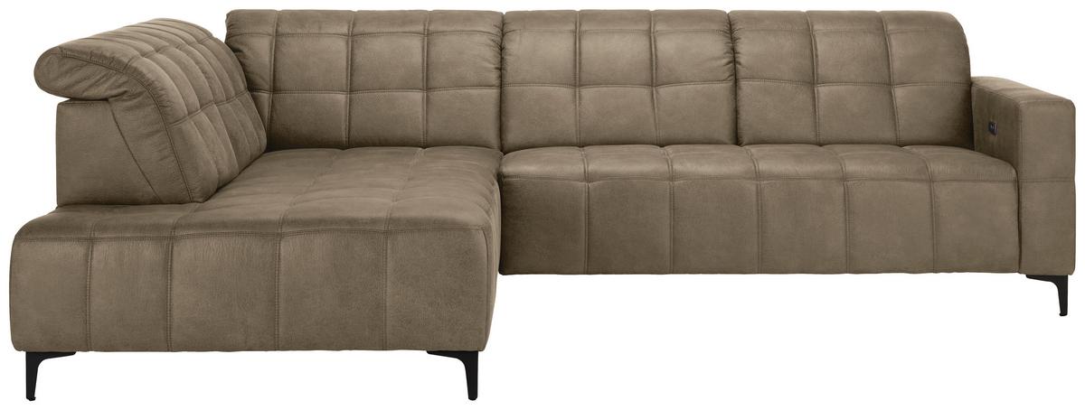 Ecksofa Panama links Taupe - Taupe/Schwarz, KONVENTIONELL, Textil/Metall (216/89-102/304cm) - Premium Living