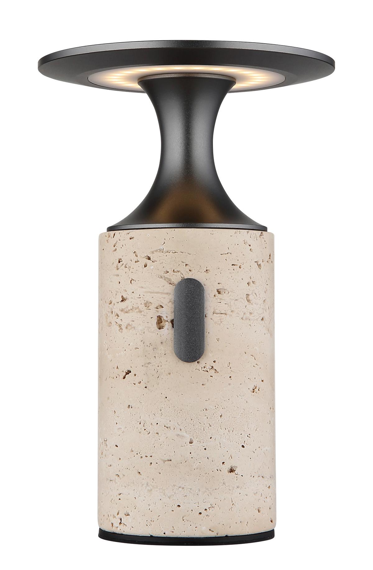 AKKU-TISCHLEUCHTE 21053 TRAVERTIN - Weiss/Graphitfarben, Design, Kunststoff/Stein (12/18,8cm) - Globo