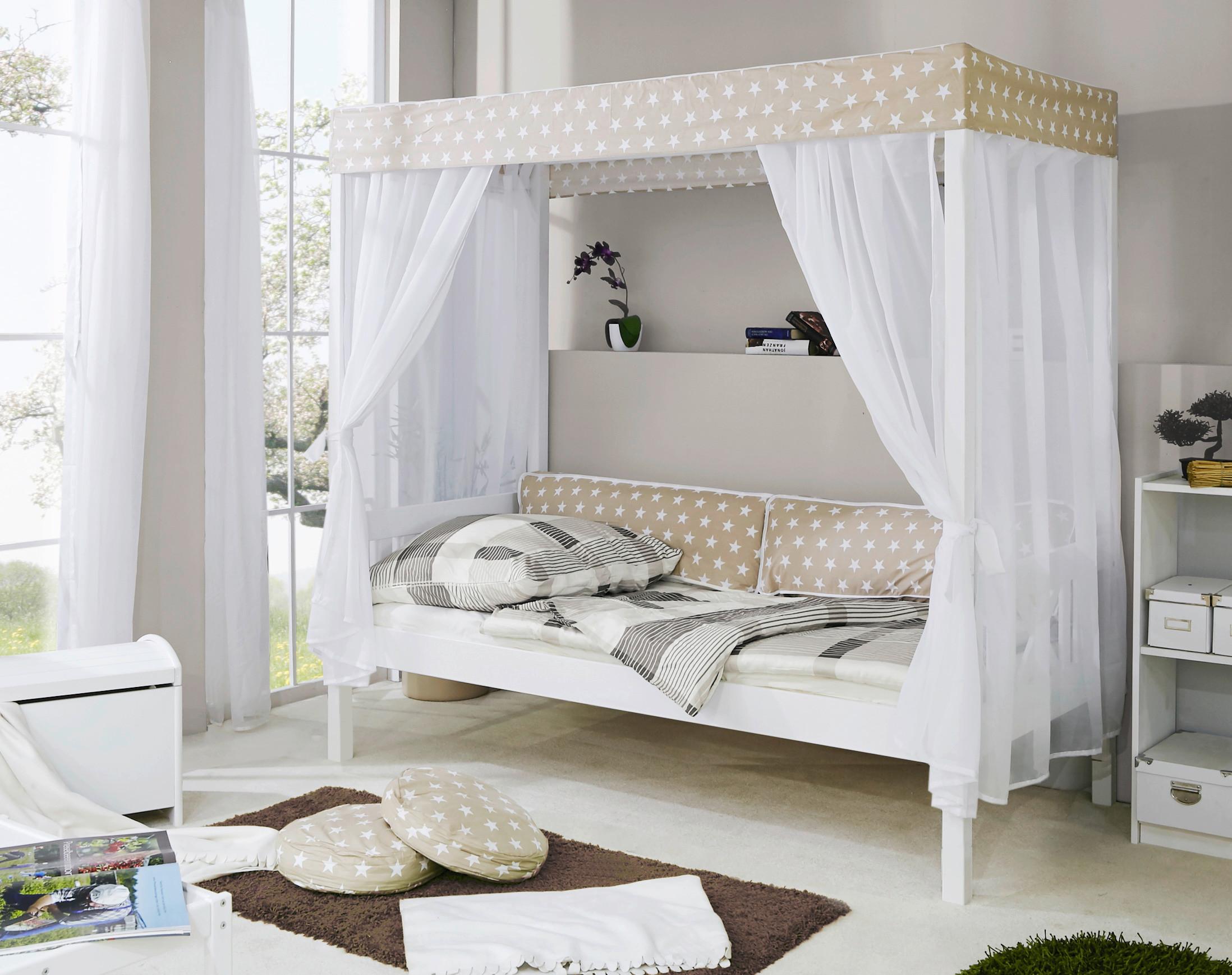 Postelja Z Baldahinom Lino, 90x200, Bela, Bež - bela/bež, Moderno, les (90/200cm) - MID.YOU