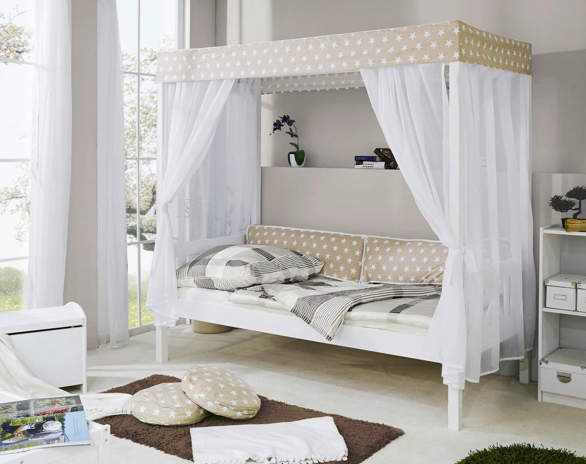 Postelja Z Baldahinom Lino, 90x200, Bela, Bež - bela/bež, Moderno, les (90/200cm) - MID.YOU