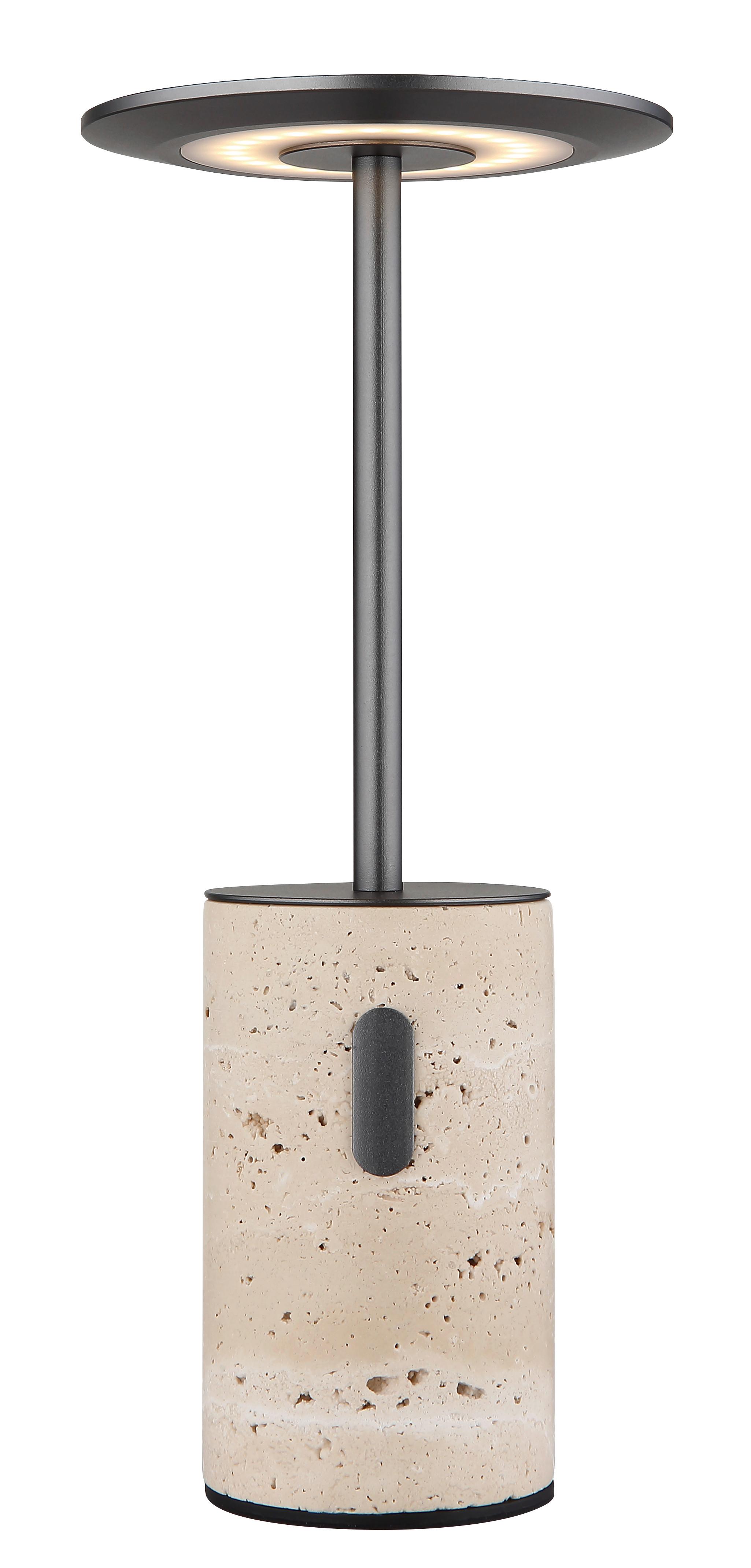 AKKU-TISCHLEUCHTE 21050 TRAVERTIN - Weiss/Graphitfarben, Design, Kunststoff/Stein (12/27,6cm) - Globo