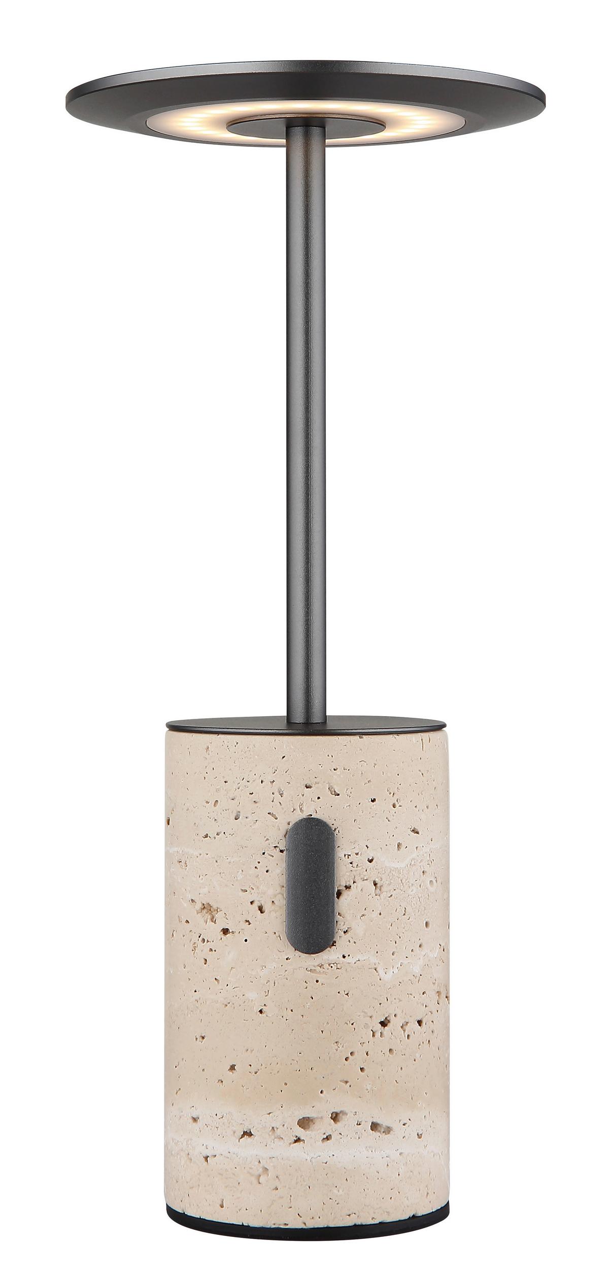 AKKU-TISCHLEUCHTE 21050 TRAVERTIN - Weiss/Graphitfarben, Design, Kunststoff/Stein (12/27,6cm) - Globo