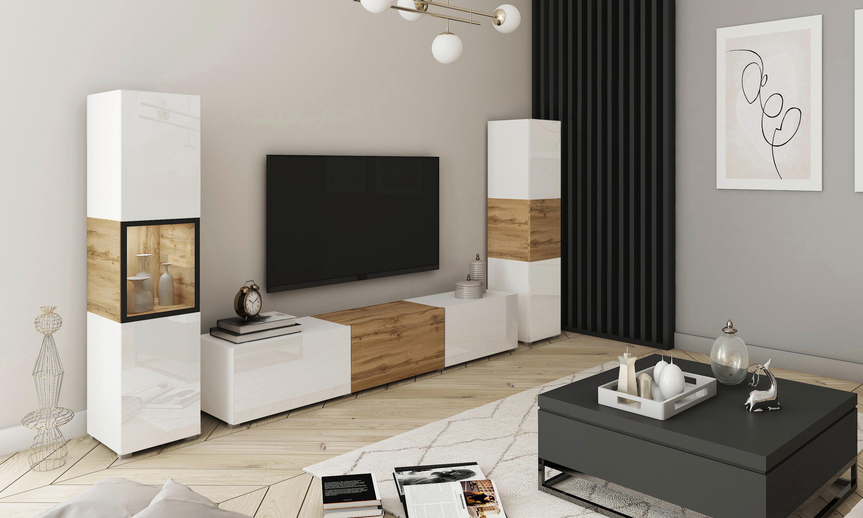 Dnevni Regal Berlin Iii, Barva Hrasta, Osvetlitev, 3-Delni - hrast wotan/siva, Design, steklo/leseni material (240/130/31cm) - MID.YOU
