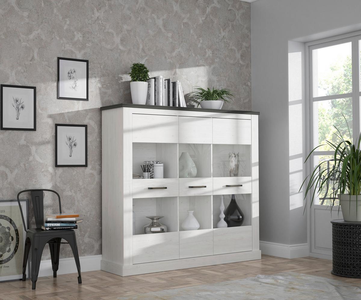 Vitrină Montreal - culoare coconar, Konventionell, sticlă/material pe bază de lemn (160,4/150,6/41,4cm) - Premium Living