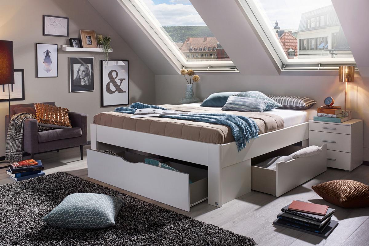 Postelja S Predalom Scala, Bela - bela, Moderno, leseni material (160/200cm) - Rauch Möbel