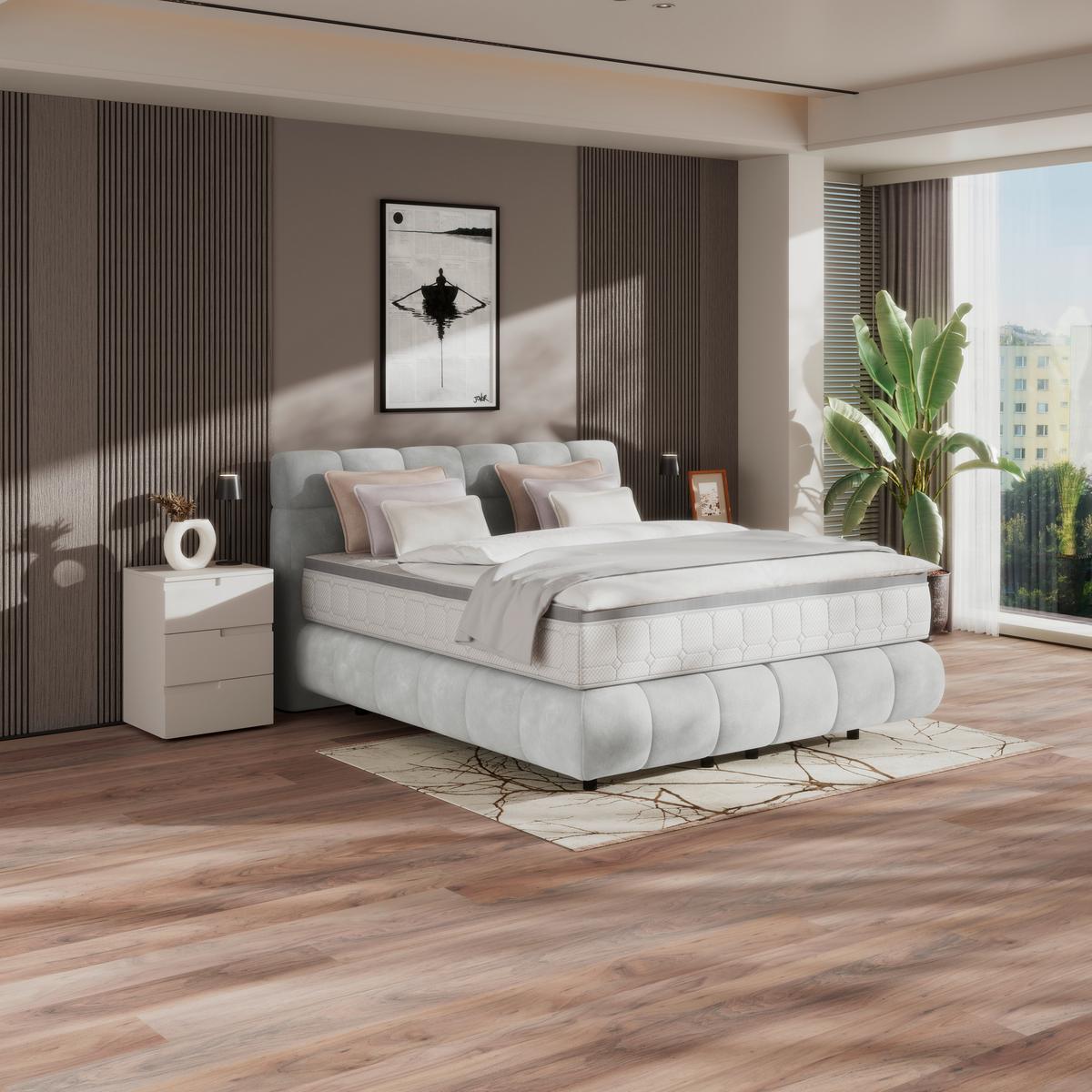 Boxspring Krevet Nobu - svijetlo siva/crna, Trend, drvo/tekstil (160/200cm) - Premium Living