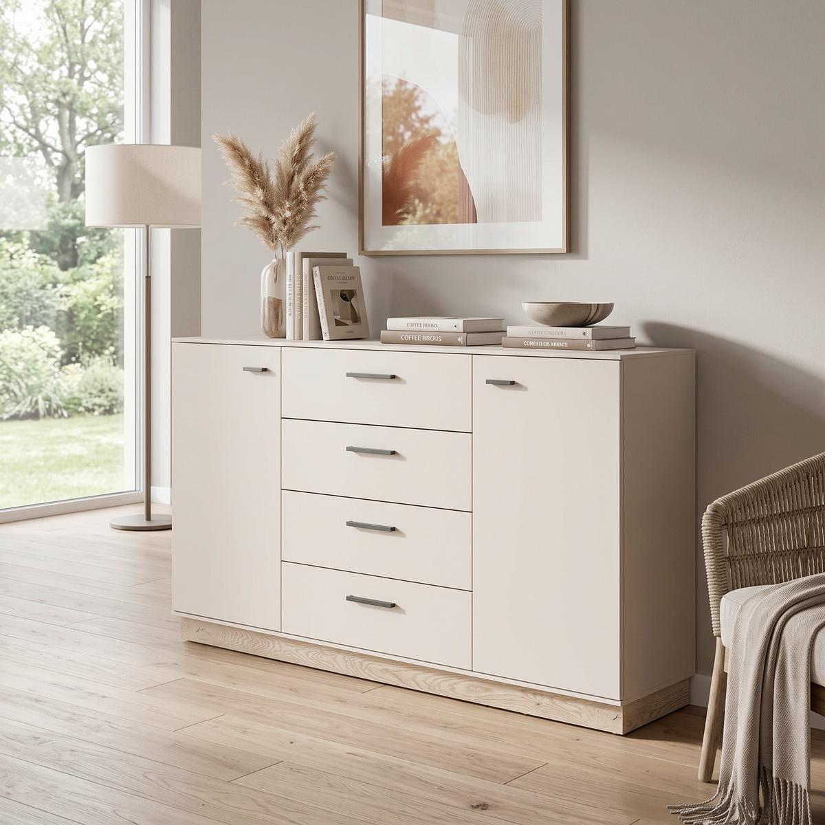 Komoda Meolo - kašmir/boja hrasta, Moderno, pločasti materijal/plastika (155/87,6/40cm) - Modern Living