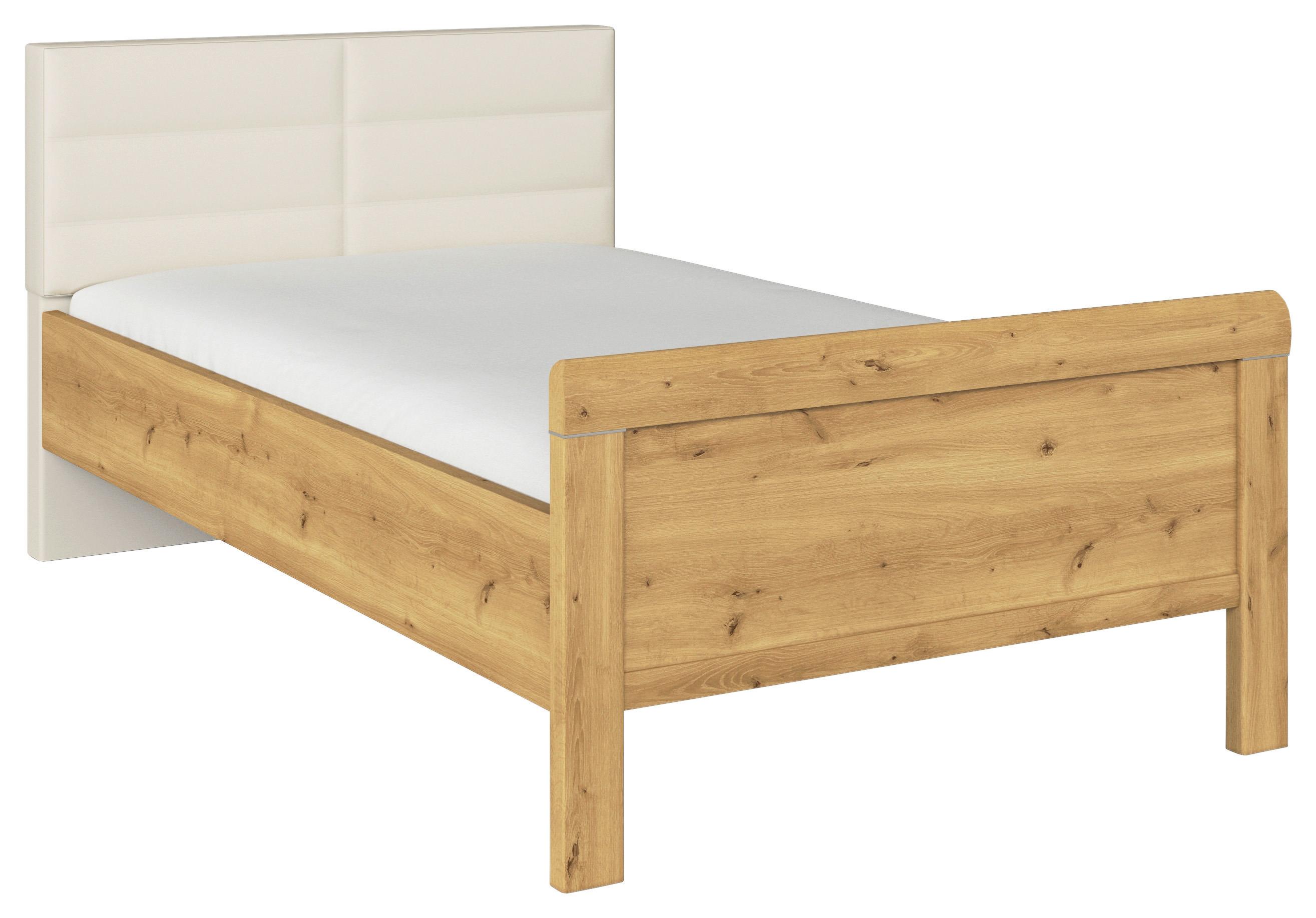 Postelja Evelyn, Barva Hrasta, Barva Šampanjca, 120x200 - barve šampanjca/barve hrasta, Design, tekstil/leseni material (120/200cm) - Novel