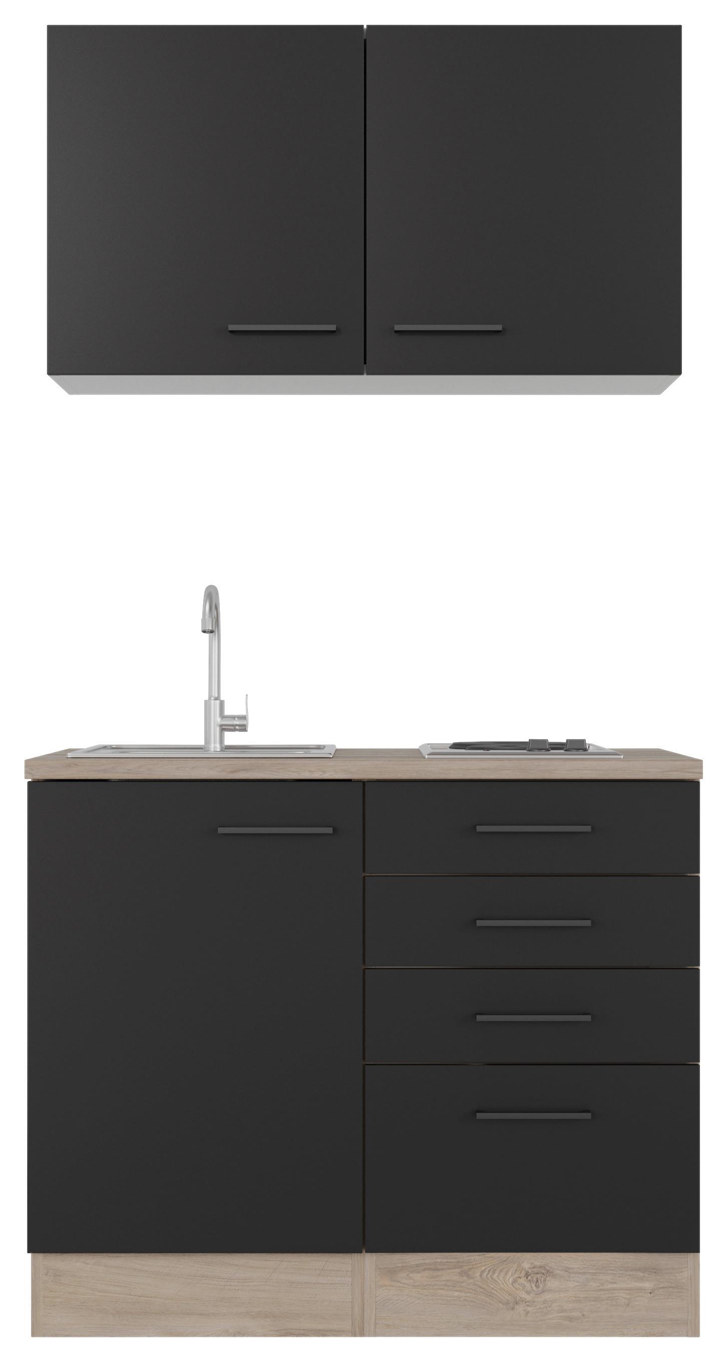 Miniküche Capri Schwarz/Eichefarben - Eichefarben/Schwarz, MODERN, Holzwerkstoff/Metall (100cm) - FlexWell