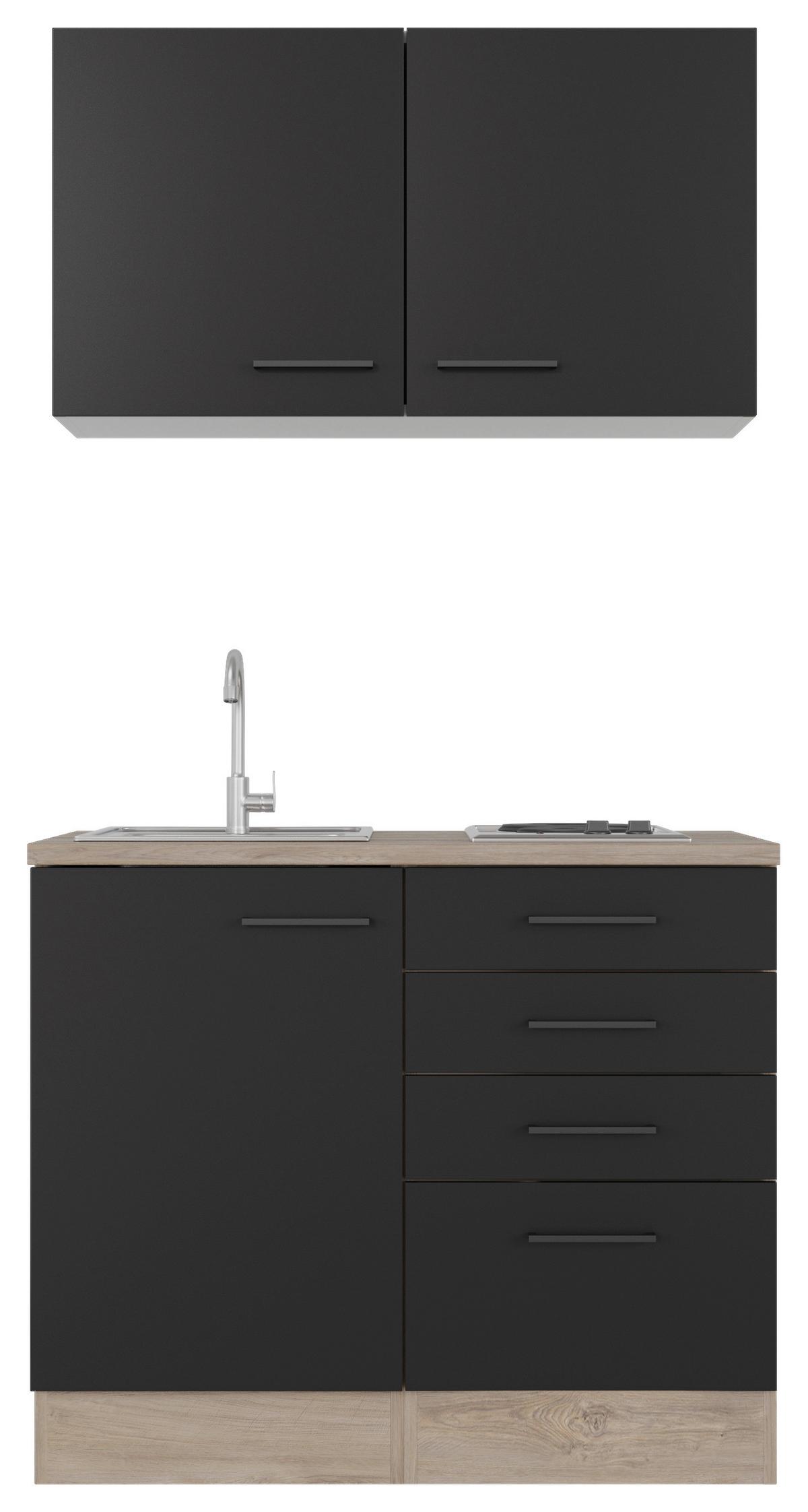 Miniküche Capri Schwarz/Eichefarben - Eichefarben/Schwarz, MODERN, Holzwerkstoff/Metall (100cm) - FlexWell