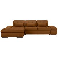 Wohnlandschaft Sanfino Leder Dunkelorange - Chromfarben/Dunkelorange, KONVENTIONELL, Leder/Metall (199/79-96/305cm) - Premium Living