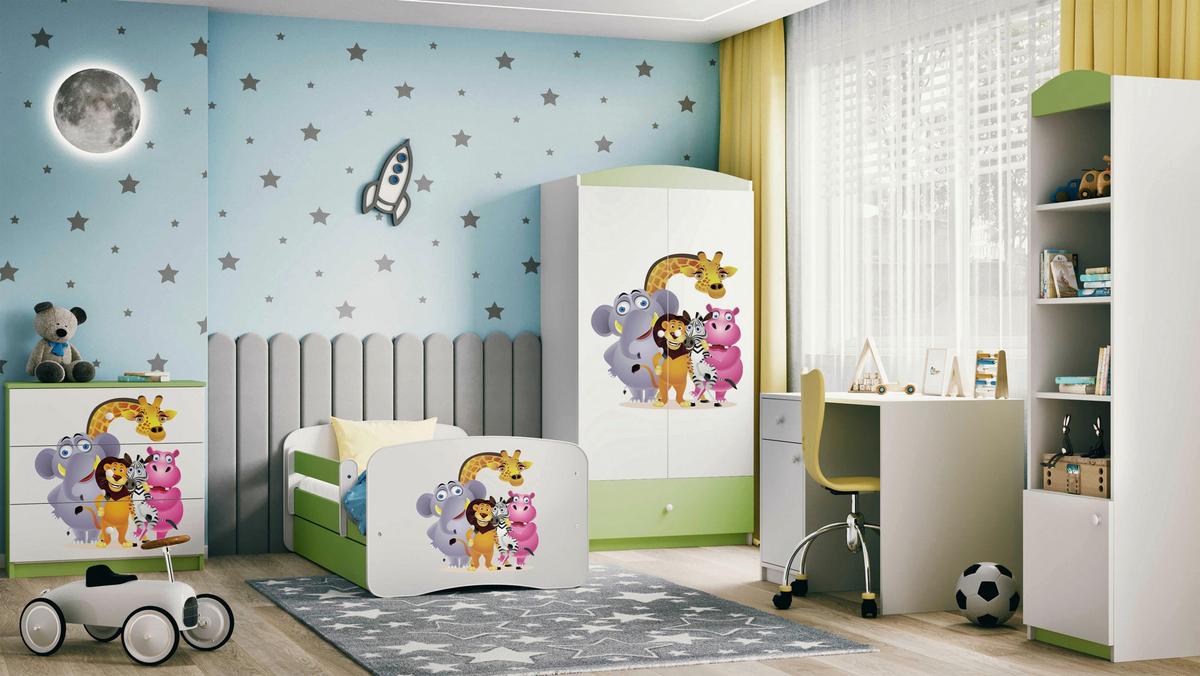 Otroška Postelja Babydreams, Bela, Zelena, 80x160cm - zelena/bela, Moderno, tekstil/leseni material (80/160cm) - MID.YOU