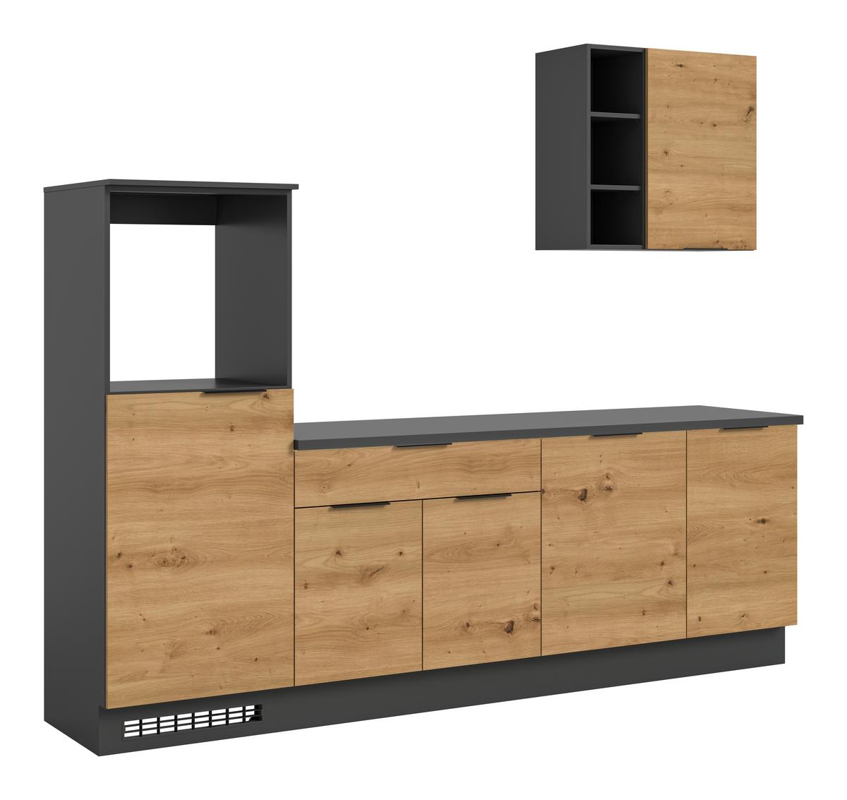 Küchenblock Charly ohne Geräte ca.260cm Eiche Artisan - Schwarz/Weiß, MODERN, Holzwerkstoff/Metall (260cm) - MID.YOU