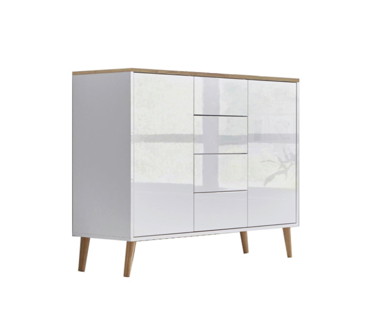 Kommode Mailand Typ 11 Weiß/Eiche - Weiß Hochglanz/Weiß, MODERN, Holz/Holzwerkstoff (105,5/86/33cm) - MID.YOU
