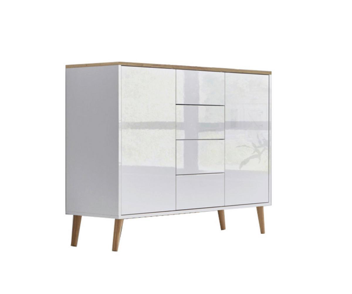Kommode Mailand Typ 11 Weiß/Eiche - Weiß Hochglanz/Weiß, MODERN, Holz/Holzwerkstoff (105,5/86/33cm) - MID.YOU