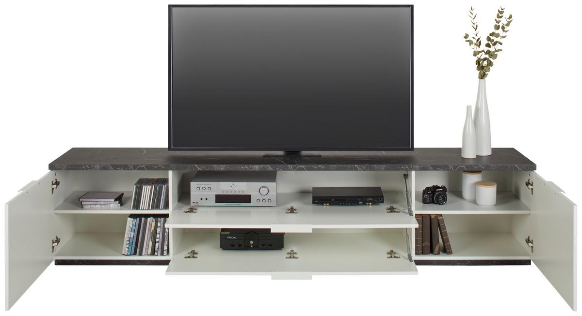 Comodă joasă MUNDI - alb lucios intens/antracit, Modern, material pe bază de lemn (240/51/45cm) - Premium Living
