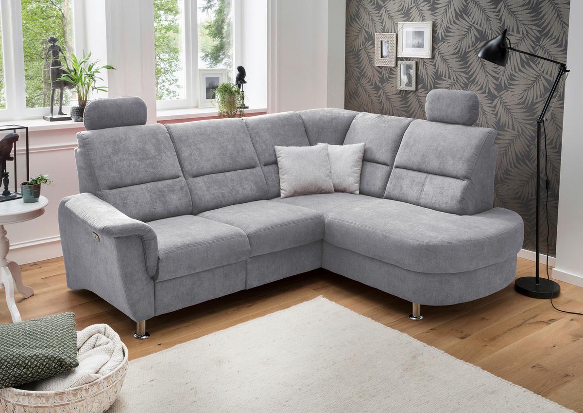 Wohnlandschaft Parole Grau Mikrofaser - Chromfarben/Grau, KONVENTIONELL, Textil/Metall (231/184cm) - Livetastic