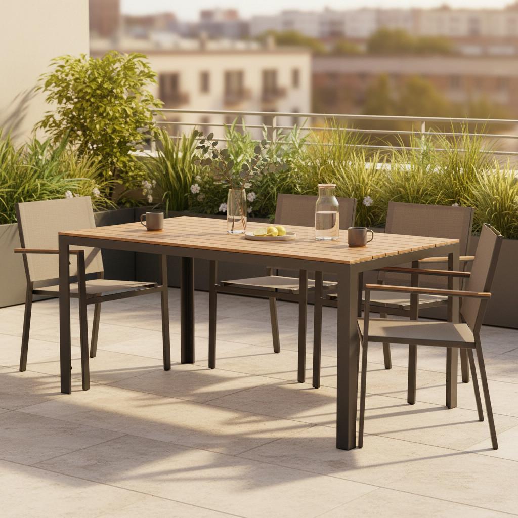 Gartentisch Break ca. 150x90 cm Natur - Schwarz/Naturfarben, KONVENTIONELL, Kunststoff/Metall (150/90/75cm) - Gardenson