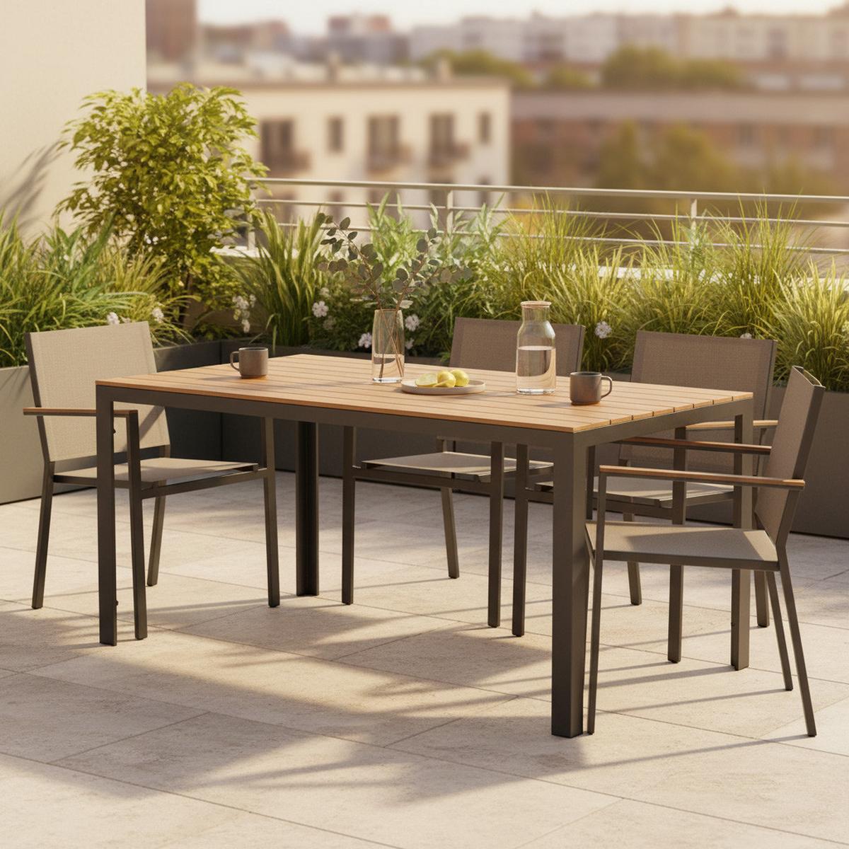 Gartentisch Break ca. 150x90 cm Natur - Schwarz/Naturfarben, KONVENTIONELL, Kunststoff/Metall (150/90/75cm) - Gardenson