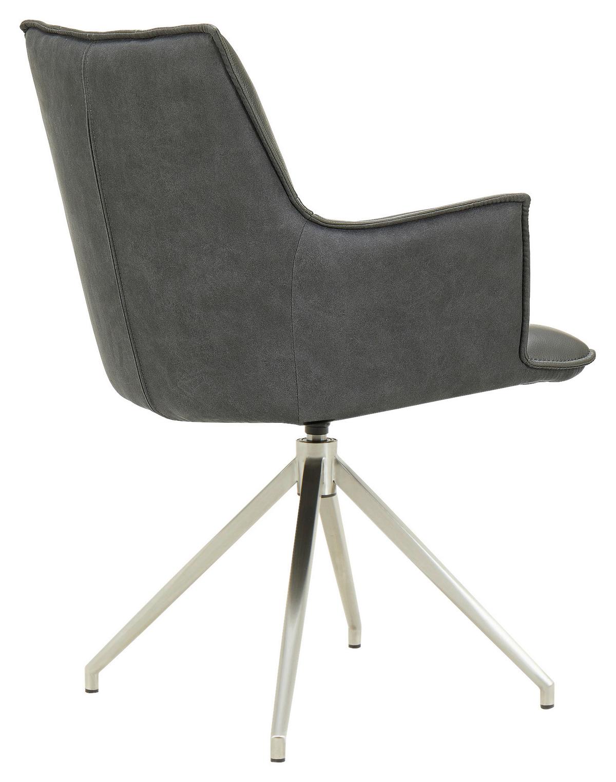 KRZESŁO Z PODŁOKIETNIKAMI OSAKA 3.0 - antracytowy/kolor stalowy, Design, skóra/metal (60,5/89,5/63cm) - Novel