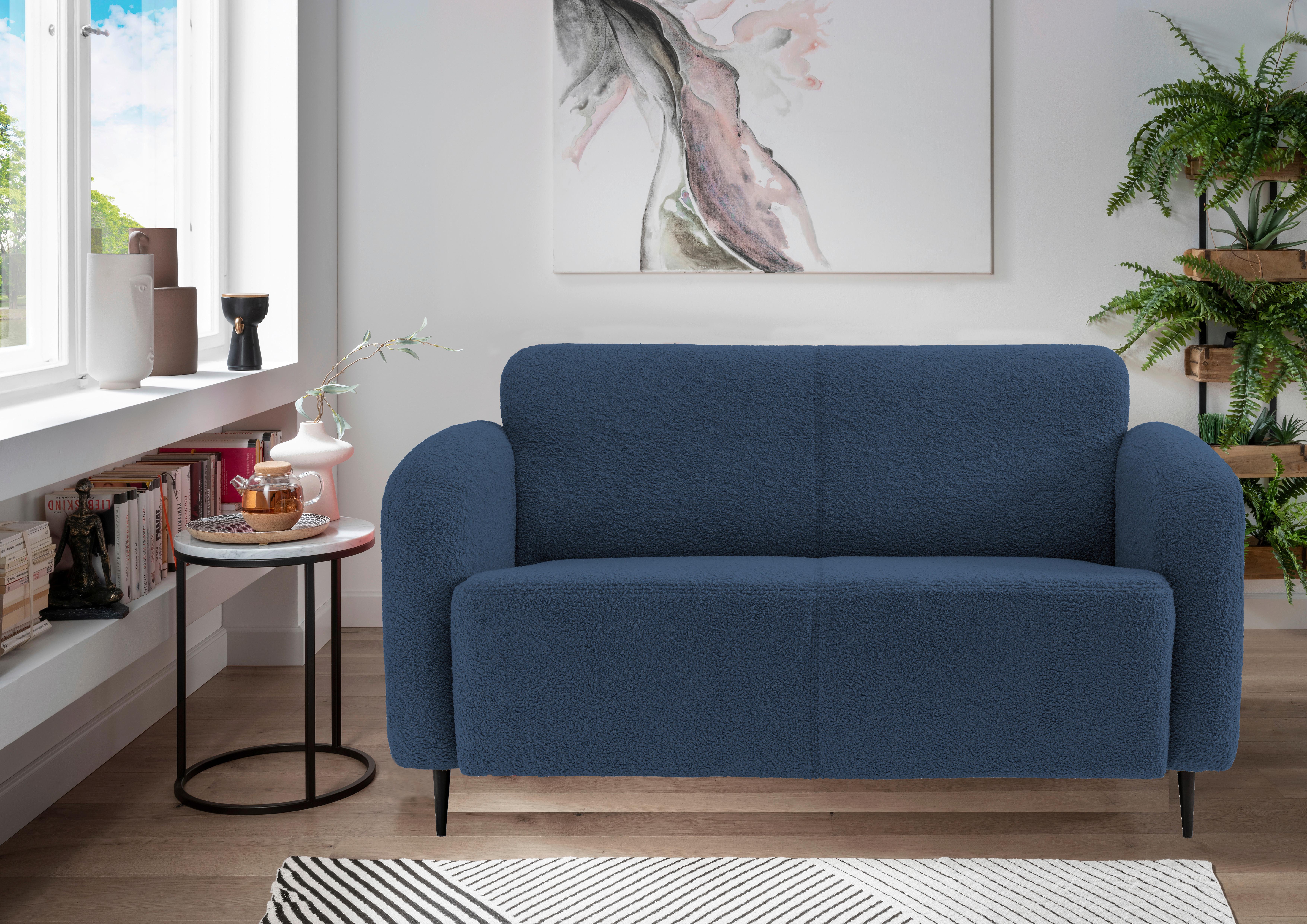 2-Sitzer-Sofa Marone Blau Teddystoff - Blau/Schwarz, MODERN, Textil/Metall (140/76/90cm) - Livetastic