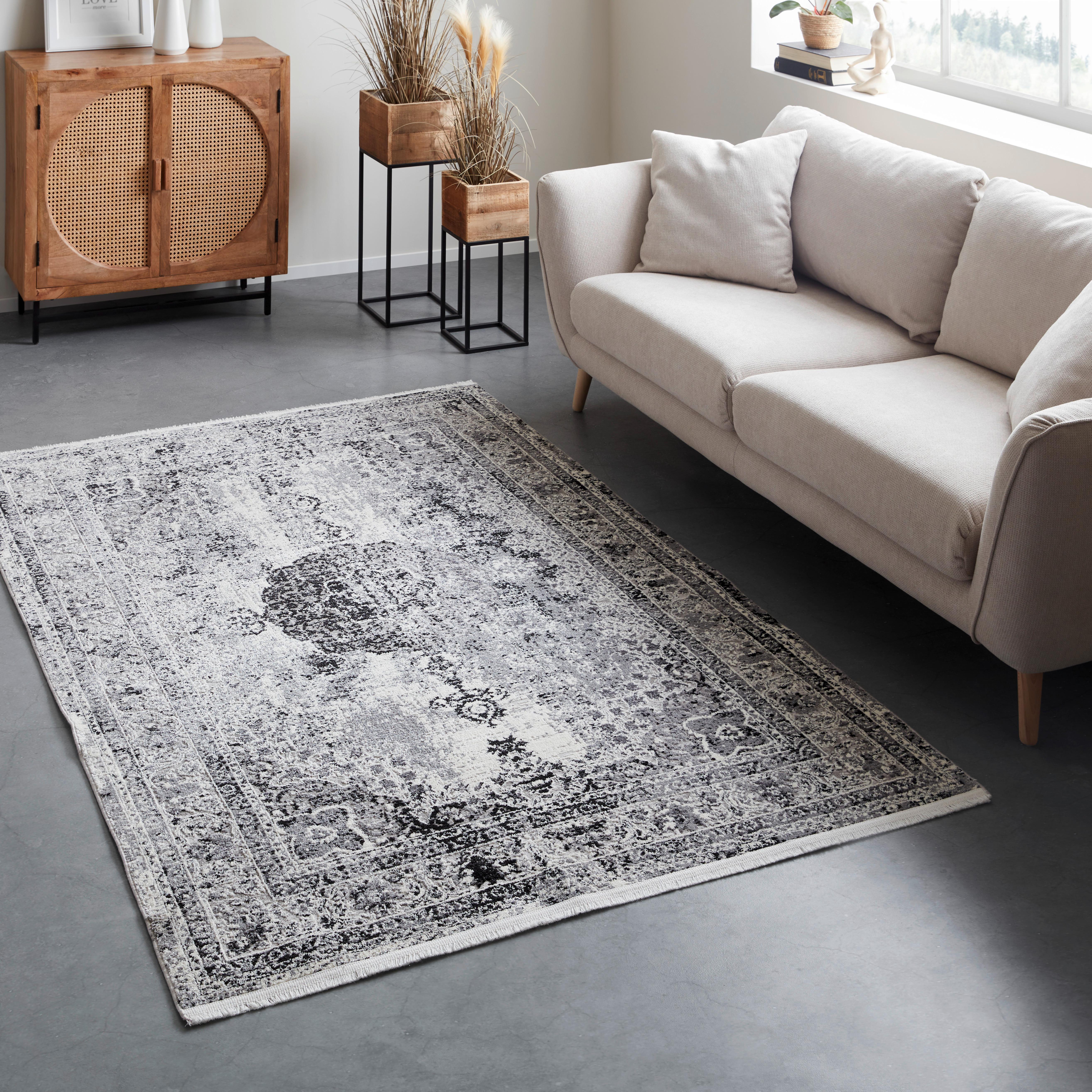 Webteppich Marcus 2 in Hellgrau ca. 120x170cm - Creme/Hellgrau, Textil (120/170cm) - Mömax