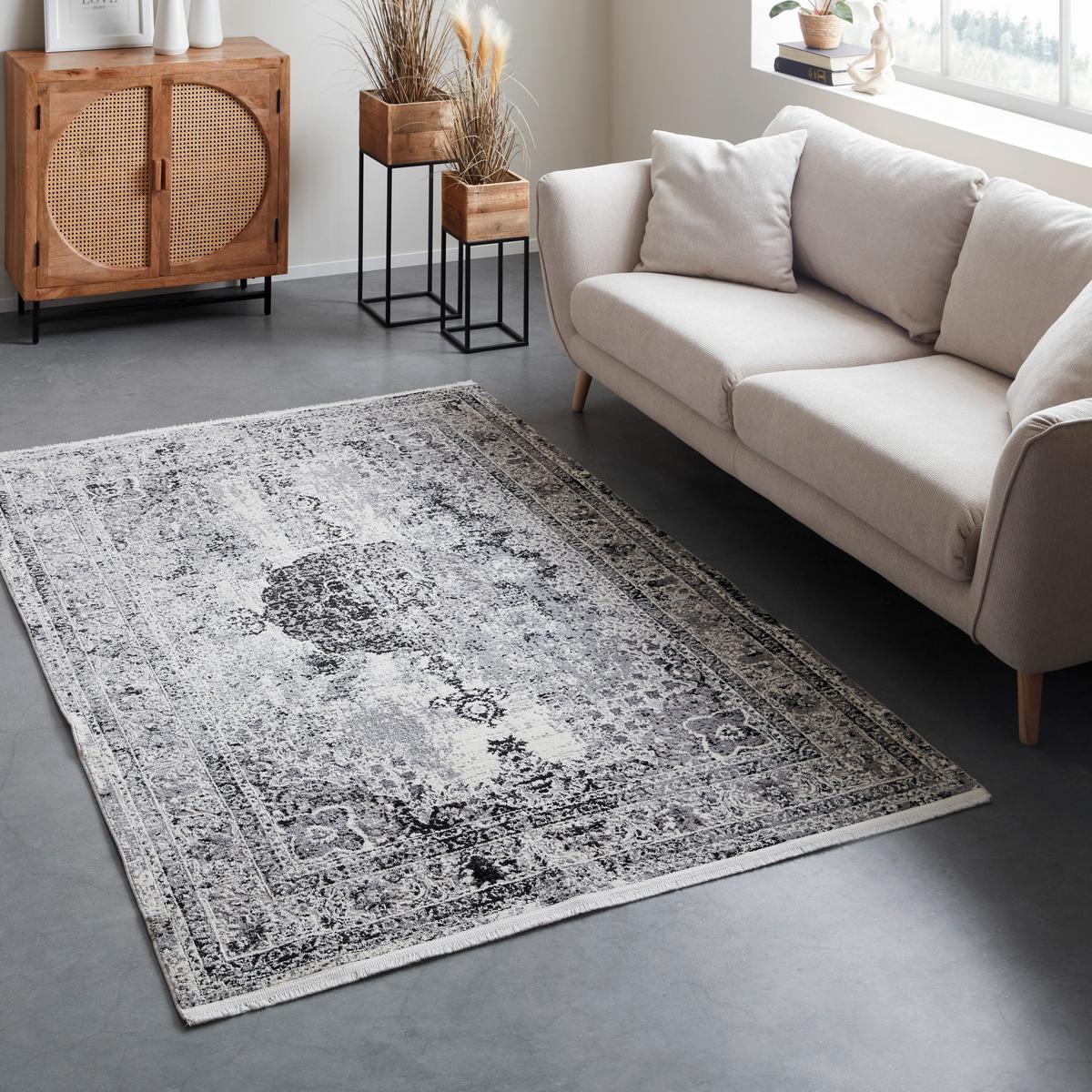 Webteppich Marcus 1 in Hellgrau ca. 80x150cm - Creme/Hellgrau, Textil (80/150cm) - Mömax