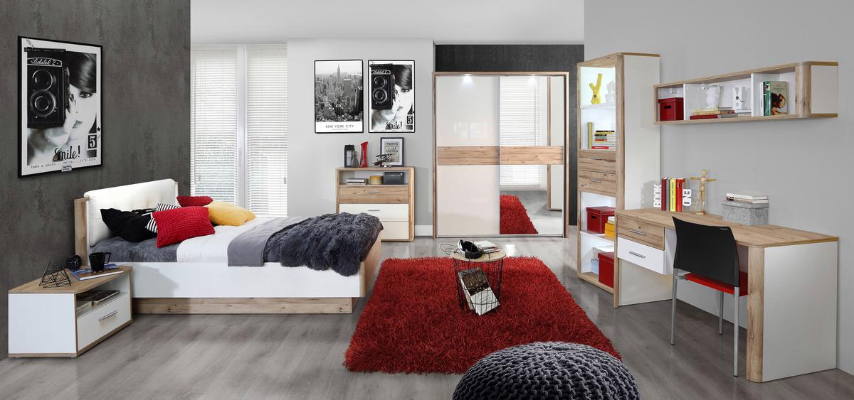 Postelja Tess, Bela, Barva Hrasta, 120x200 - barve hrasta/bela, Moderno, leseni material (120/200cm) - Xora