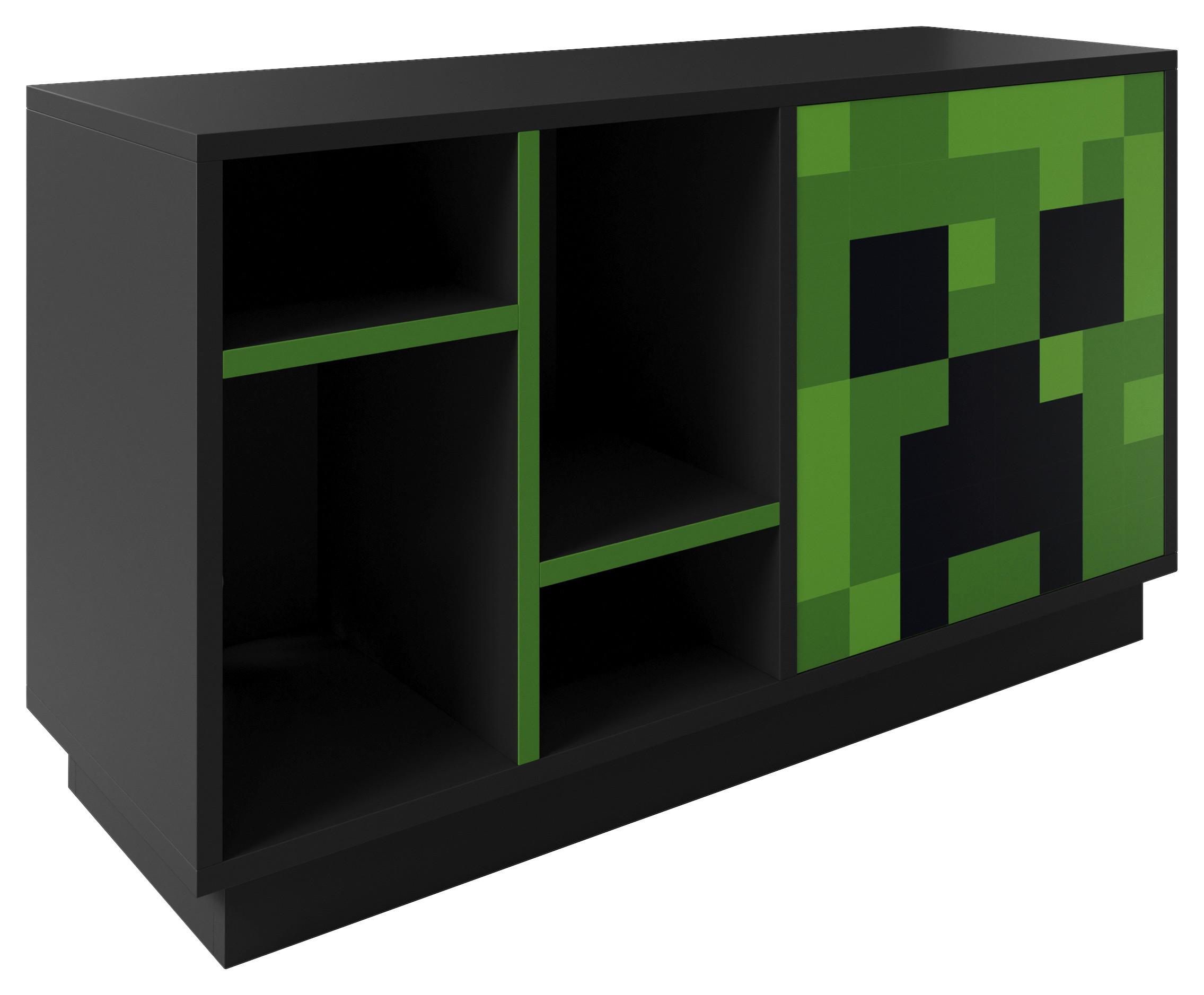 Sideboard Minecraft ca. 108x61x37 cm Schwarz/Grün - Schwarz/Grün, MODERN, Glas/Holzwerkstoff (108/61/37cm) - Minecraft
