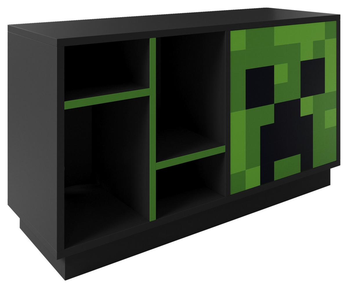 Sideboard Minecraft ca. 108x61x37 cm Schwarz/Grün - Schwarz/Grün, MODERN, Glas/Holzwerkstoff (108/61/37cm) - Minecraft
