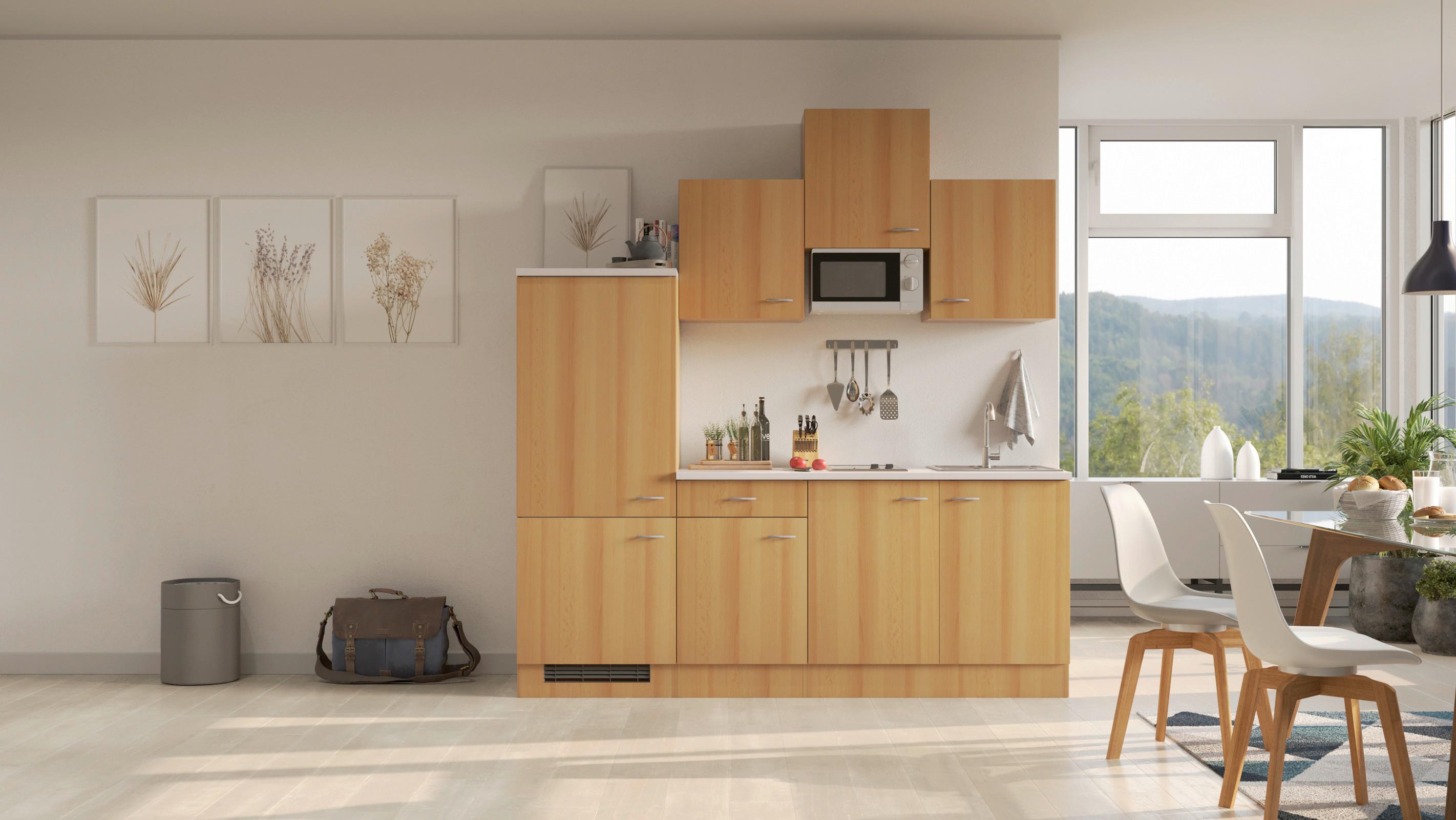 Küchenblock "Nano" , Buche - Edelstahlfarben/Beige, MODERN, Holzwerkstoff/Kunststoff (210cm) - FlexWell