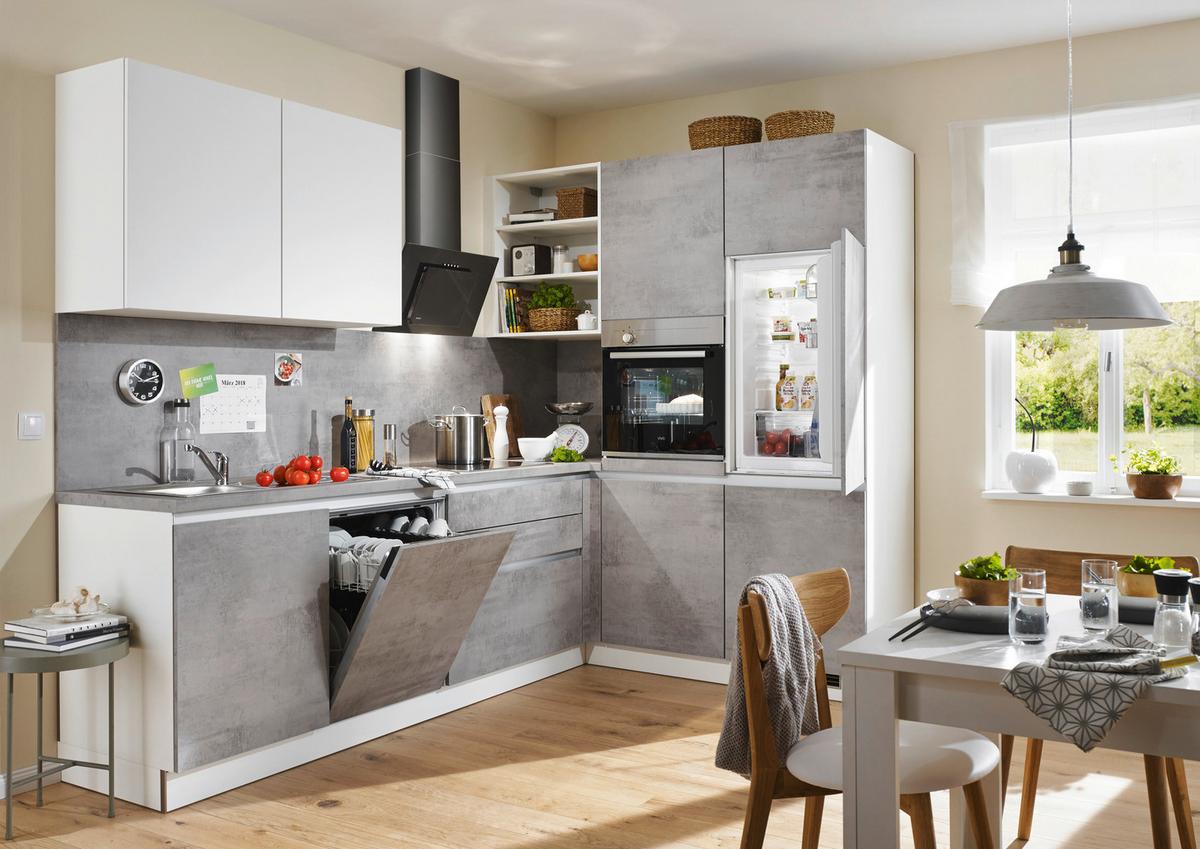 Eckküche Base o. Geräte ca. 275x185cm  Grau - Weiß/Grau, MODERN, Holzwerkstoff (275/185cm) - Express-Kuechen