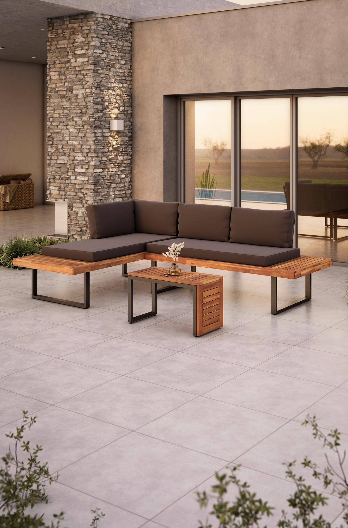 KOMPLET MEBLI TARASOWYCH SALERNO - szary, Design, metal/drewno (175/253cm) - Ambia Garden