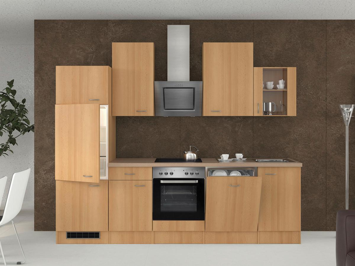 Küchenblock "Nano" , Buche - Edelstahlfarben/Beige, MODERN, Glas/Holzwerkstoff (280cm) - FlexWell