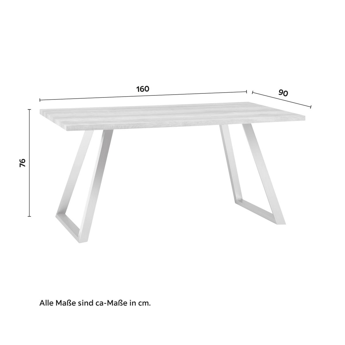 Étkezőasztal Melani - nemesacélszínű/tölgyfa színű, Modern, faalapú anyag/fém (160/90/76cm) - Bessagi Home